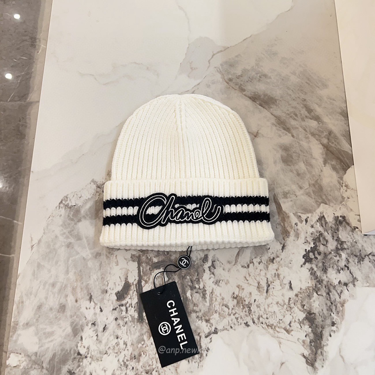 Chanel Knitted Cold Hat White Black Gray Brown (5) - newkick.app